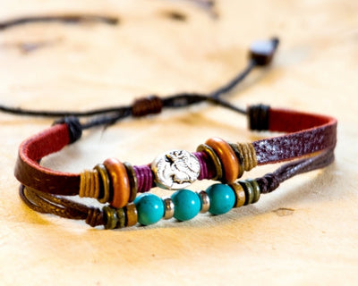 leather bracelet - Ibiza Boho portrait charm - boom-ibiza