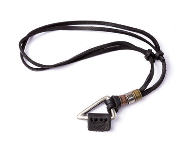 Leather Necklace Triangle Charm - Black - boom-ibiza