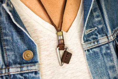 Leather Necklace Triangle Charm - Brown - boom-ibiza