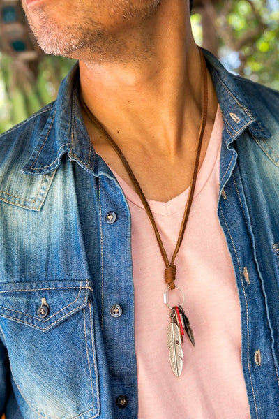 Leather Necklace feathers Charm - boom-ibiza