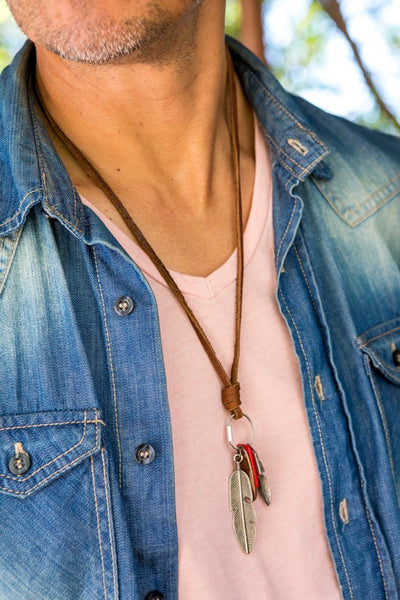 Leather Necklace feathers Charm - boom-ibiza