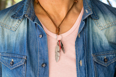 Leather Necklace feathers Charm - boom-ibiza