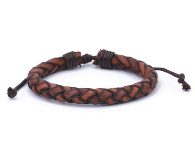 leather bracelet braided round - light brown - boom-ibiza