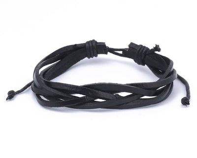 leather bracelet braided loose - black - boom-ibiza