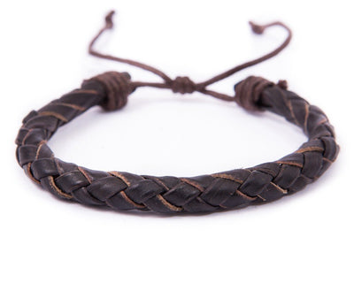 leather bracelet braided round - dark brown - boom-ibiza