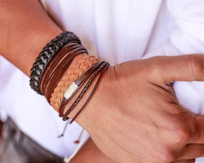 leather bracelet braided - mixed brown - boom-ibiza