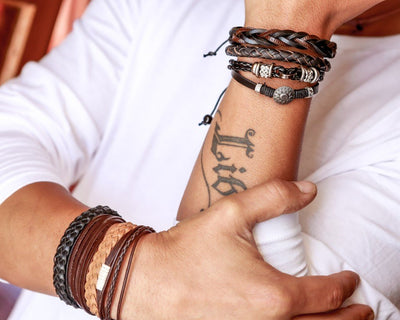 leather bracelet braided - mixed brown - boom-ibiza