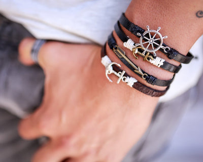 Leather Bracelet Brass arrow brown - boom-ibiza