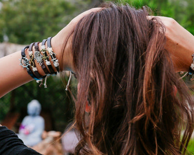 Leather Bracelet Brass anchor black - boom-ibiza
