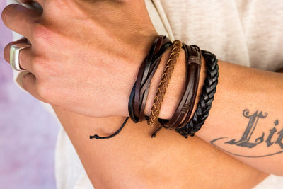leather bracelet braided - neat brown - boom-ibiza