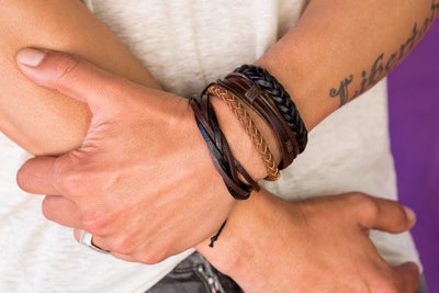 leather bracelet braided - neat brown - boom-ibiza