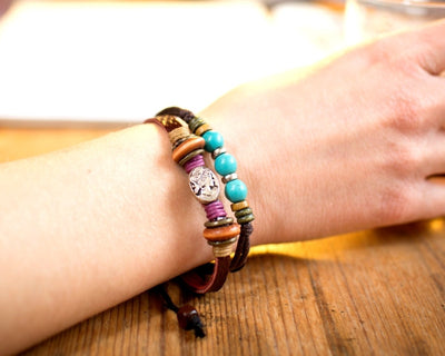 leather bracelet - Ibiza Boho portrait charm - boom-ibiza