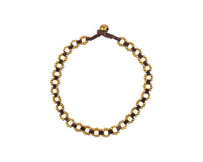 Anklet - Braided Brass & White Anklet - boom-ibiza