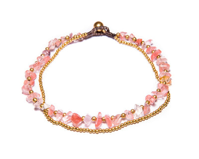 Anklet - Brass & Rose Quartz Anklet - boom-ibiza