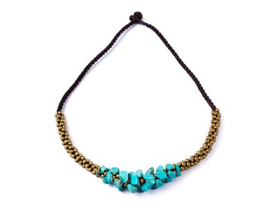 Chunky Turquoise Necklace with Brass Balls - boom-ibiza