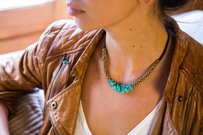 Chunky Turquoise Necklace with Brass Balls - boom-ibiza