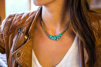 Chunky Turquoise Necklace with Brass Balls - boom-ibiza