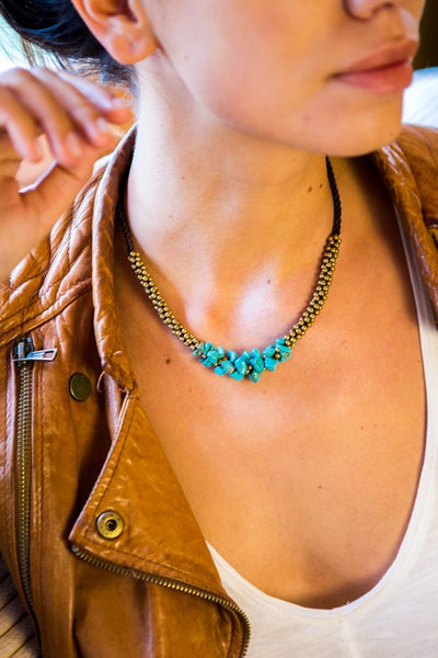 Chunky Turquoise Necklace with Brass Balls - boom-ibiza