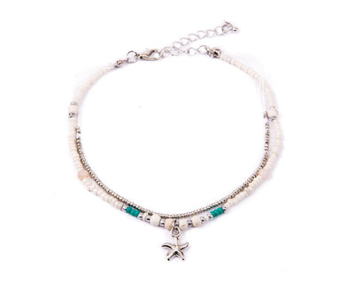 Anklet - Double Strand White Sea-Star Charm - boom-ibiza