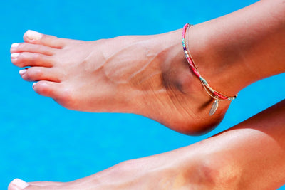Anklet  - Double Strand Pink Feather Charm - boom-ibiza