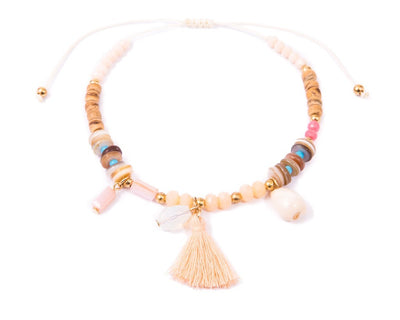 Anklet - String Cord Sea-Sand Wooden Beads - boom-ibiza