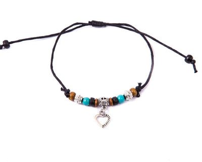 Anklet - String Cord Heart Charm - boom-ibiza