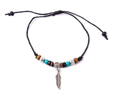 Anklet - String Cord Feather Charm - boom-ibiza