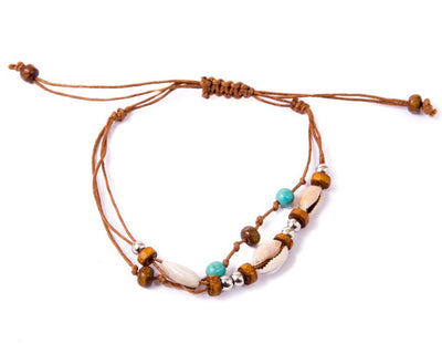Anklet - String Cord Brown Seashell - boom-ibiza