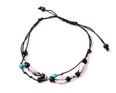 Anklet - String Cord Black Seashell - boom-ibiza