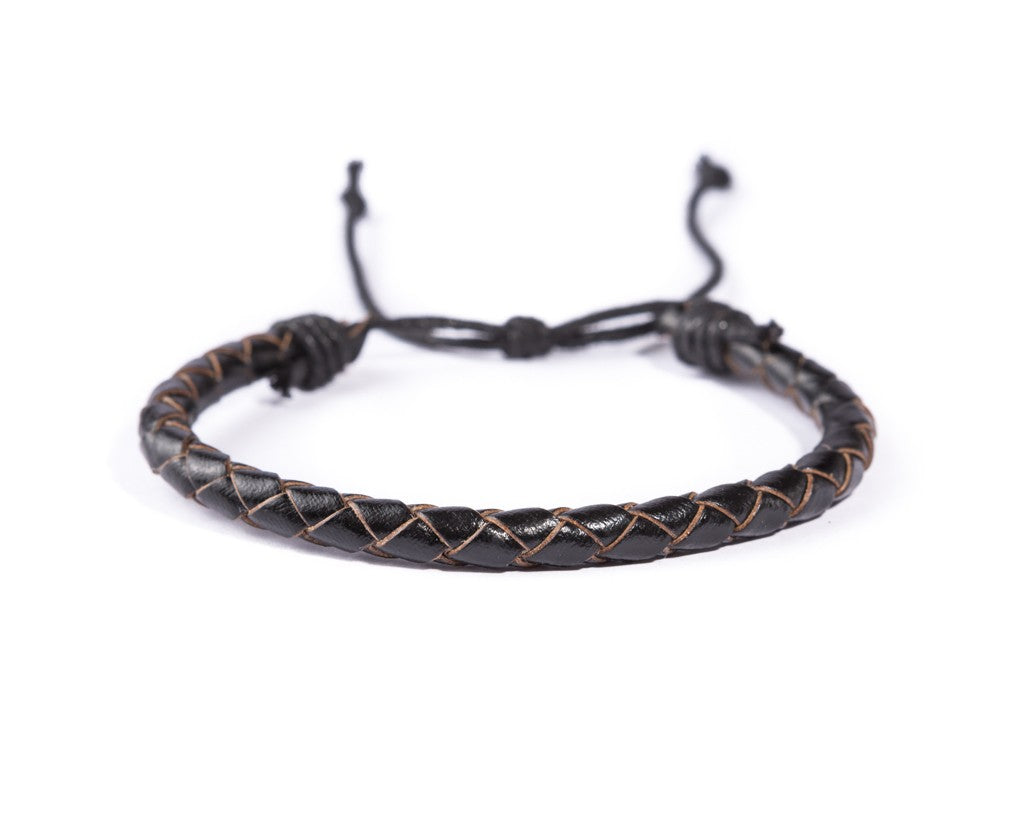 leather bracelet braided - neat black