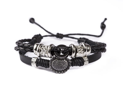 Leather Multistrand Bracelet - Black Flower A - boom-ibiza