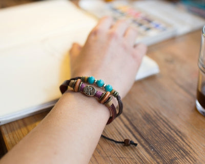leather bracelet - Ibiza Boho portrait charm - boom-ibiza