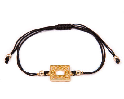 String Bracelet Golden Rectangle - Black - boom-ibiza
