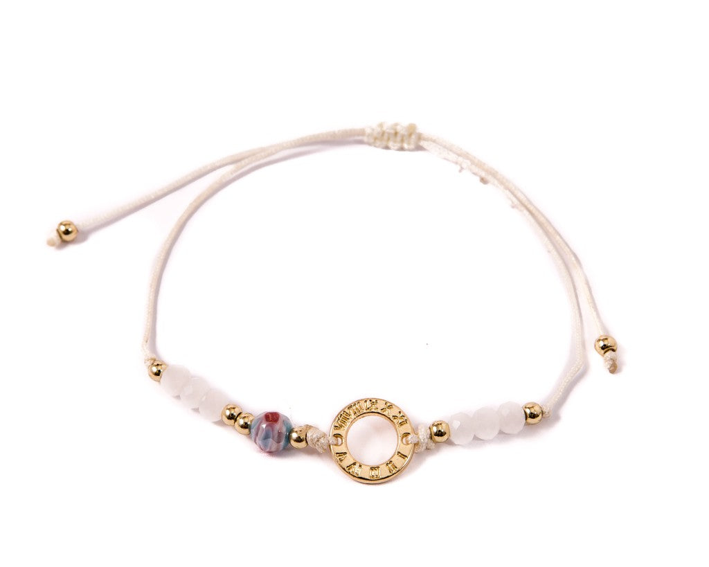 String Bracelet Golden Ring - White - boom-ibiza