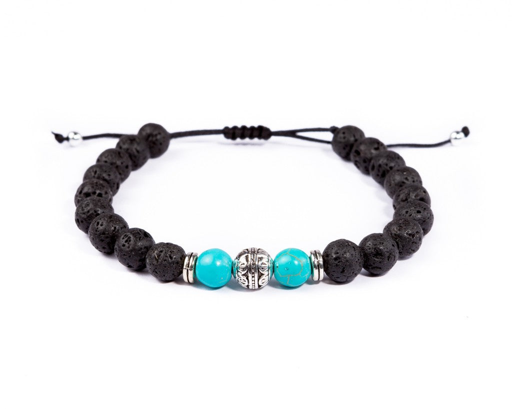 Lava Stones Bracelet Metal Ball Charm