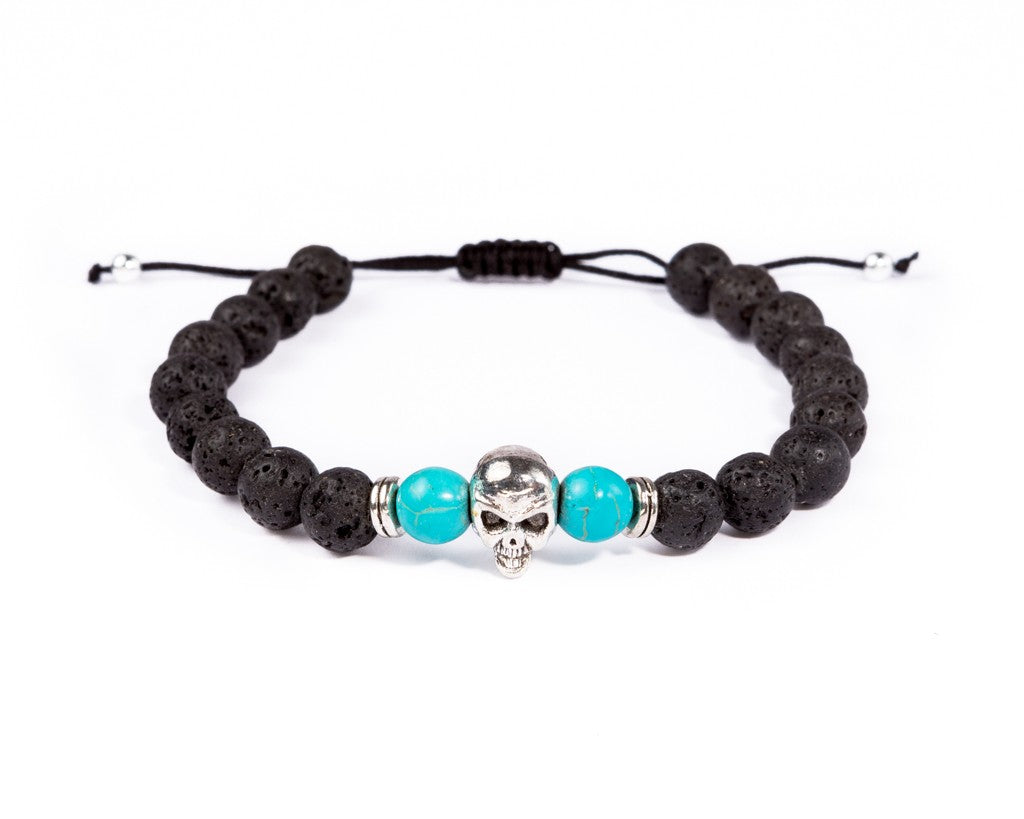 Lava Stones Bracelet Skull Charm