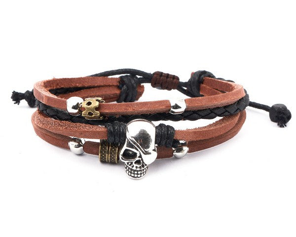 Leather Bracelet with Skul Charm