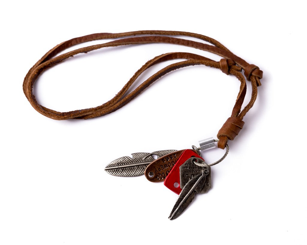 Leather Necklace feathers Charm - boom-ibiza