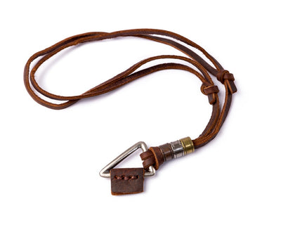 Leather Necklace Triangle Charm - Brown - boom-ibiza