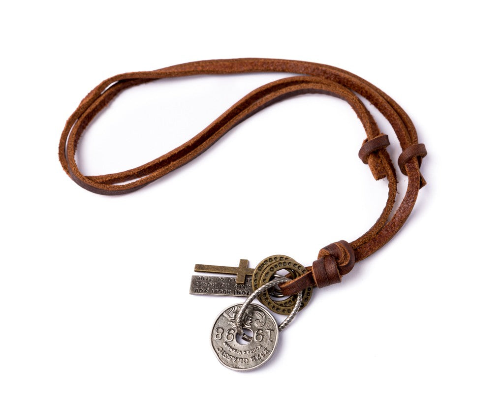 Leather Necklace Coin Charm