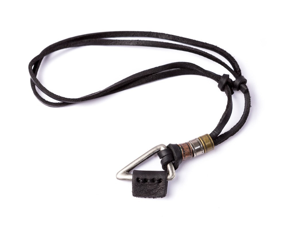 Leather Necklace Triangle Charm - Black