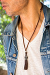 Leather Necklace Skull Charm- Leather Stripes - boom-ibiza