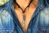 Leather Necklace Feathers Charm - Black - boom-ibiza