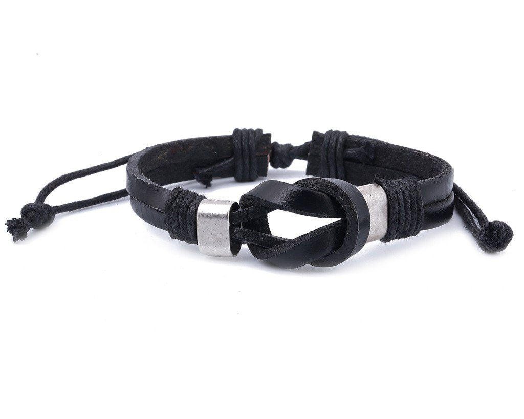 leather bracelet double knot - black - boom-ibiza