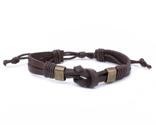 leather bracelet braided round - dark brown 