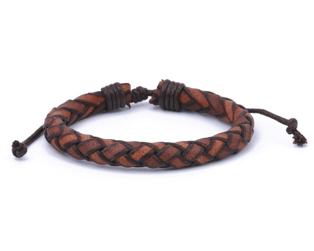 leather bracelet braided round - light brown