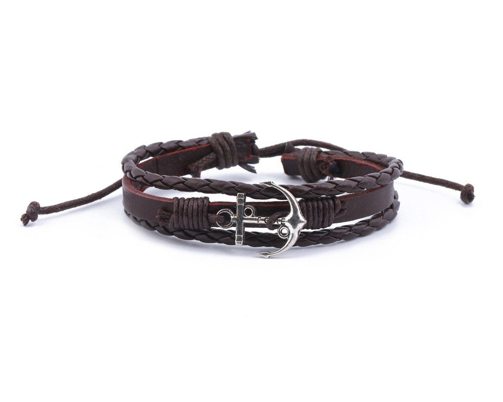 Leather Multistrand Bracelet metal anchor - boom-ibiza