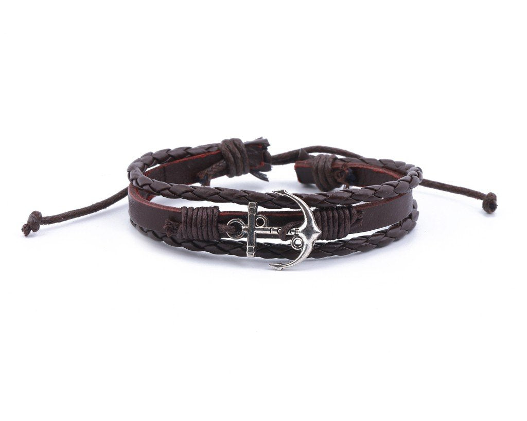 leather bracelet braided round - light brown