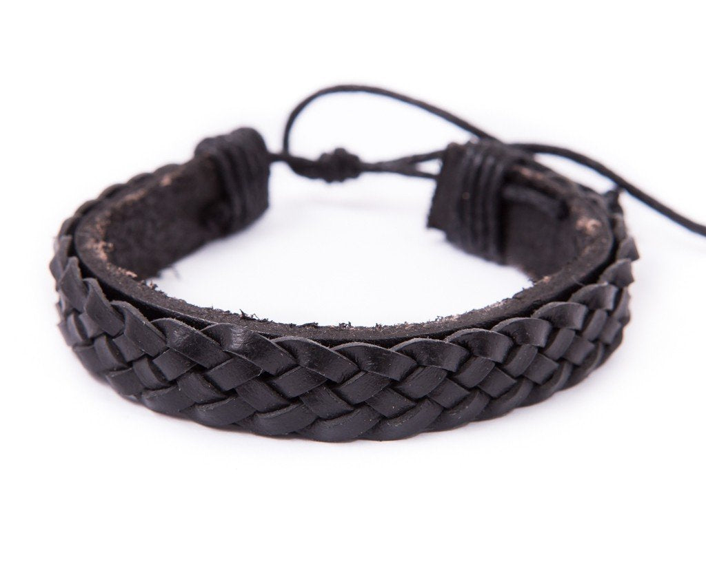 leather bracelet braided round - light brown