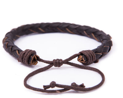 leather bracelet braided round - dark brown - boom-ibiza